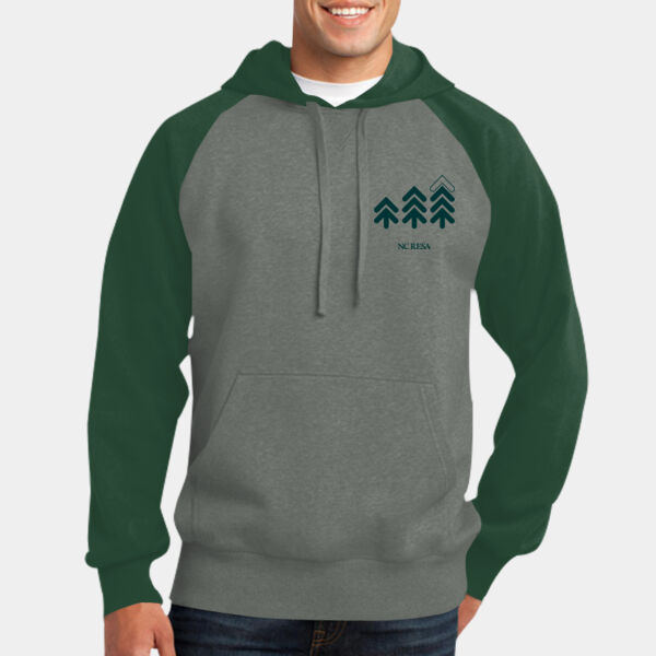 Embroidered Front Left Chest Printed Raglan Colorblock Pullover Hooded Sweatshirt - *Standard logo full color Thumbnail